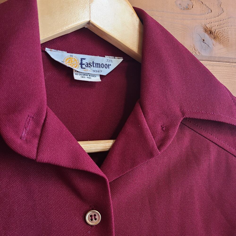 Vintage 70's Blouse Burgundy Button Down Dagger 8 Long Sleeve Western Top Shirt - Picture 3 of 6